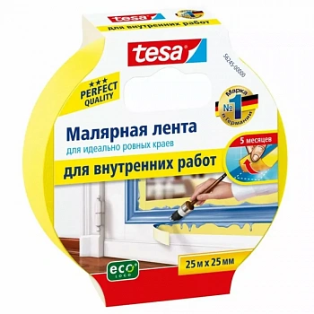 Малярная лента Precision Indoor желтая 25 мм*25 м 6 месяцев Tesa